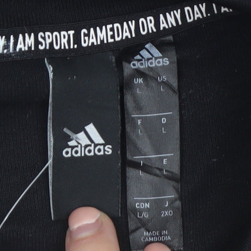 Adidas Men’s Black Large Pullover Sweatshirt Crew Neck Logo Sports Top