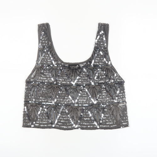 Topshop Women’s Grey Sequin Beaded Cropped Tank Top UK 10