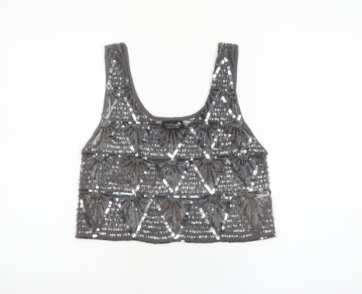 Topshop Women’s Grey Sequin Beaded Cropped Tank Top UK 10