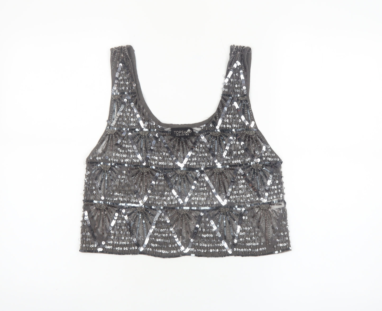 Topshop Women’s Grey Sequin Beaded Cropped Tank Top UK 10
