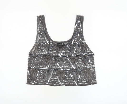 Topshop Women’s Grey Sequin Beaded Cropped Tank Top UK 10