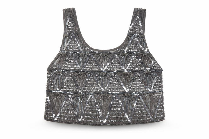 Topshop Women’s Grey Sequin Beaded Cropped Tank Top UK 10