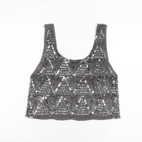 Topshop Women’s Grey Sequin Beaded Cropped Tank Top UK 10