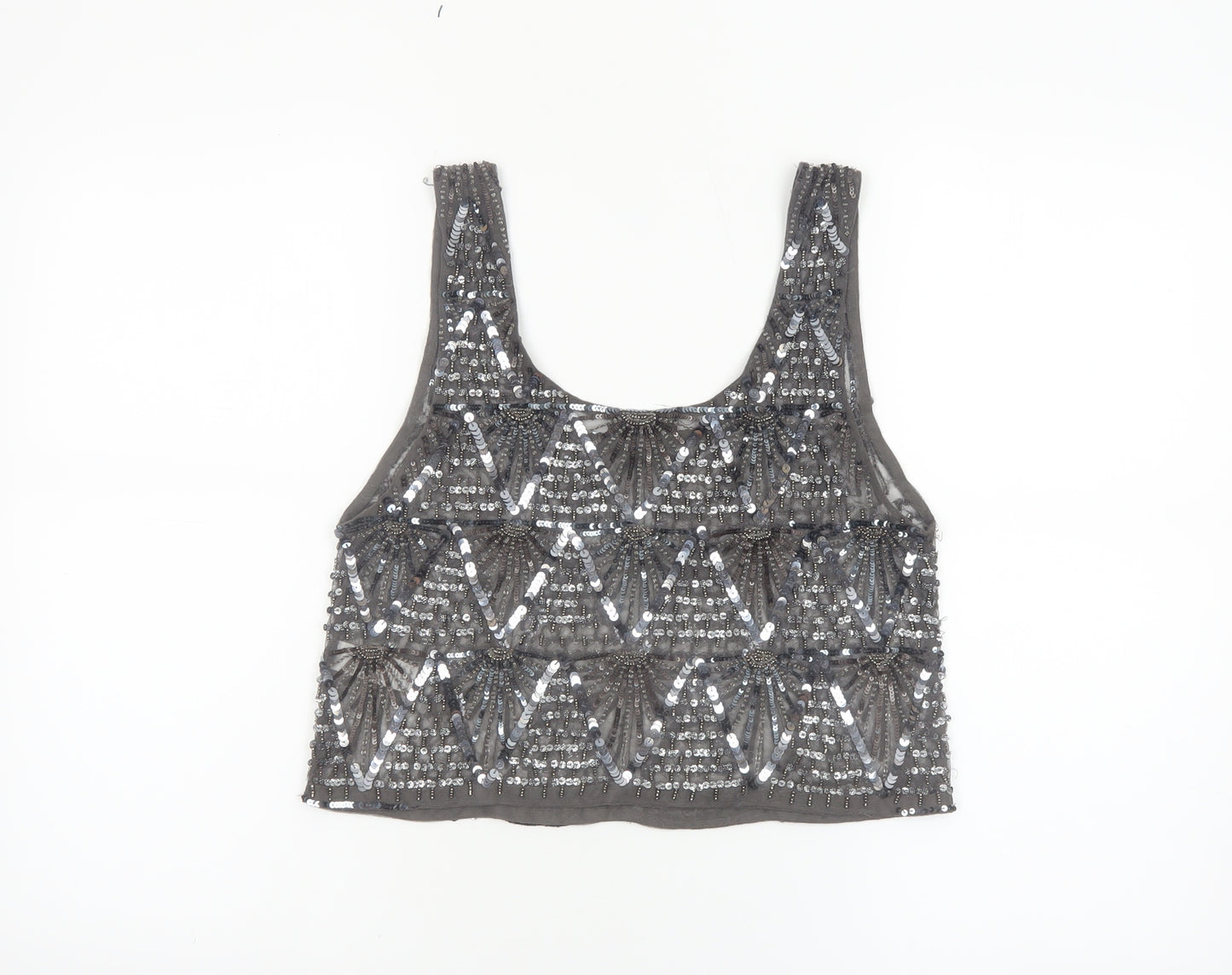 Topshop Women’s Grey Sequin Beaded Cropped Tank Top UK 10