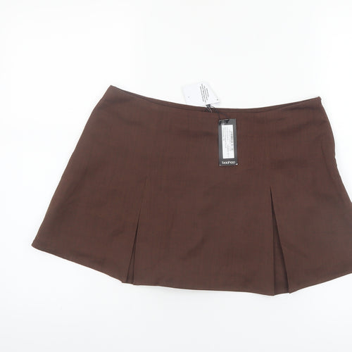 Boohoo Women Brown A-Line Short Skirt Size 10 Polyester
