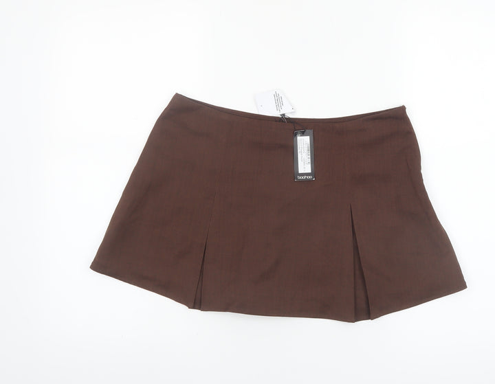 Boohoo Women Brown A-Line Short Skirt Size 10 Polyester