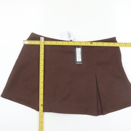 Boohoo Women Brown A-Line Short Skirt Size 10 Polyester