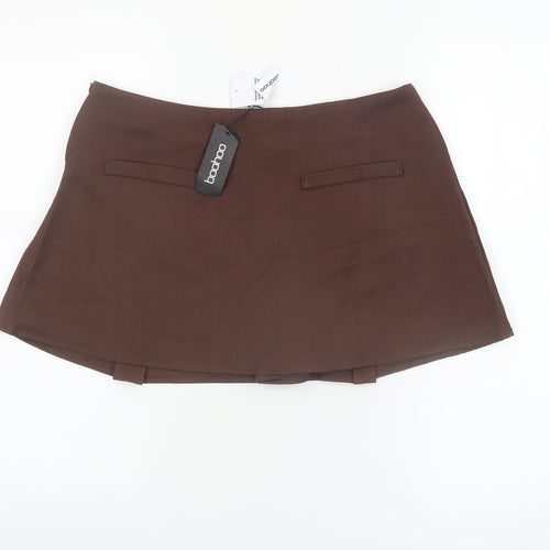Boohoo Women Brown A-Line Short Skirt Size 10 Polyester