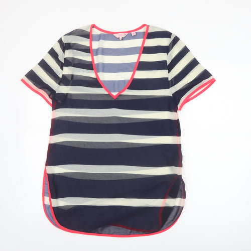Ted Baker Women's Blue Striped Sheer V-Neck Tunic Blouse Size S