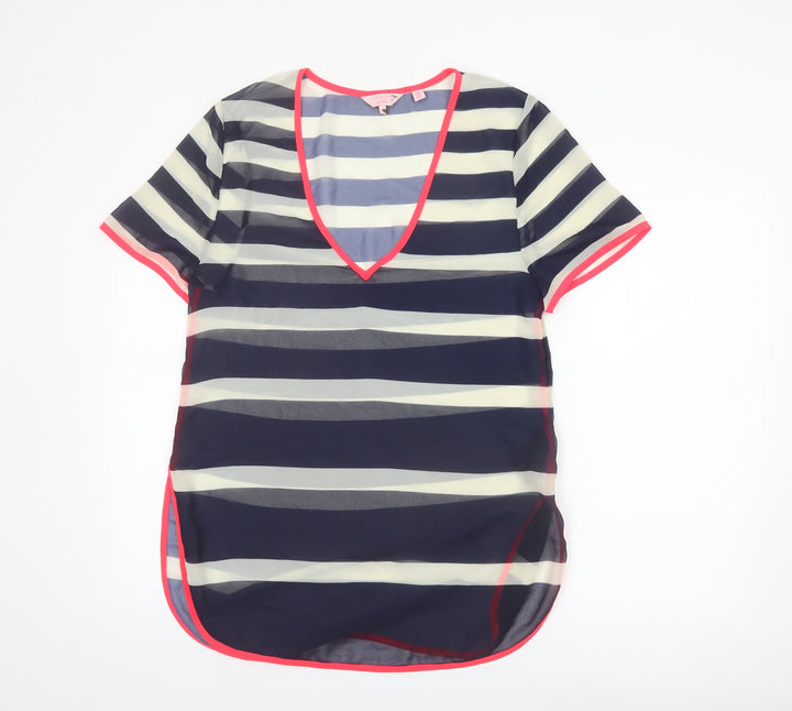 Ted Baker Women's Blue Striped Sheer V-Neck Tunic Blouse Size S