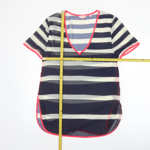 Ted Baker Women's Blue Striped Sheer V-Neck Tunic Blouse Size S