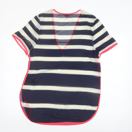 Ted Baker Women's Blue Striped Sheer V-Neck Tunic Blouse Size S