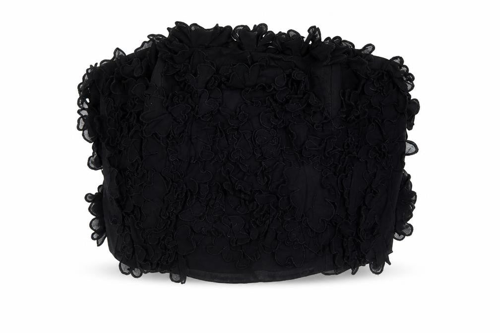 Front view of Marks & Spencer Women’s Black Strapless Ruffle Chiffon Blouse, size UK 12
