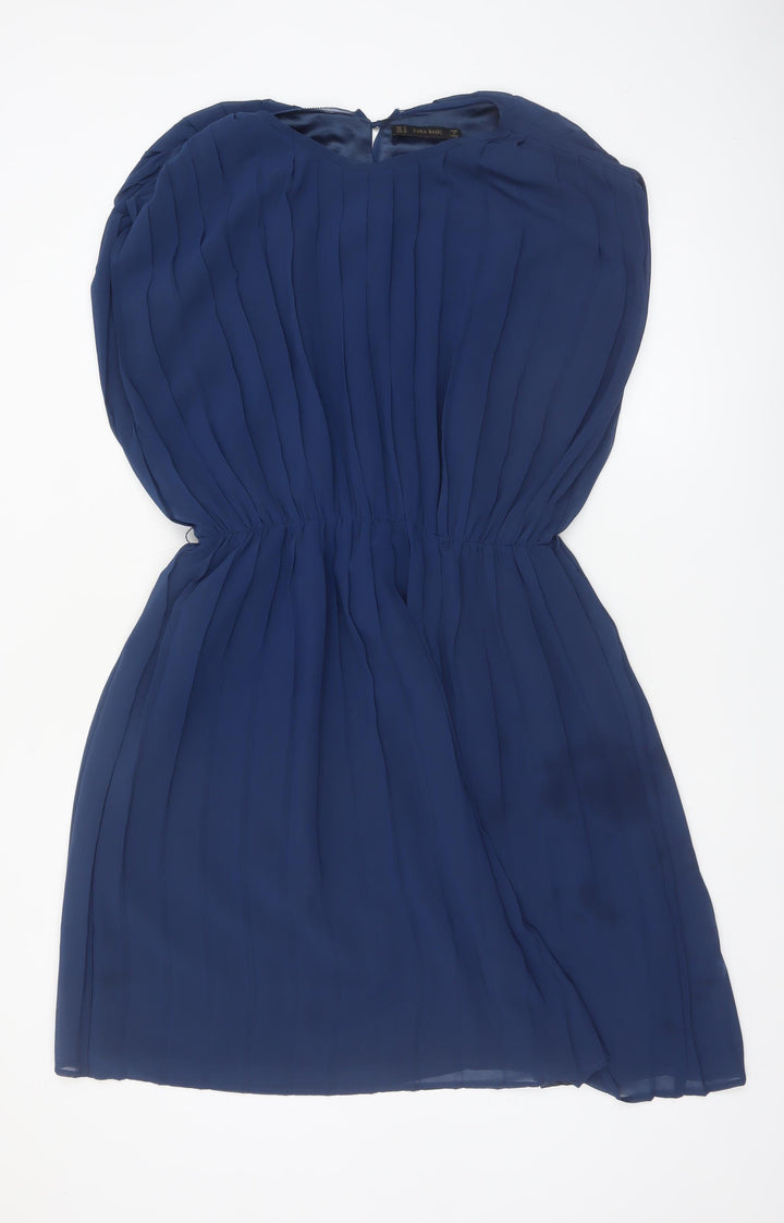 Zara Basic Women’s Blue Pleated Chiffon Shift Dress Size 12