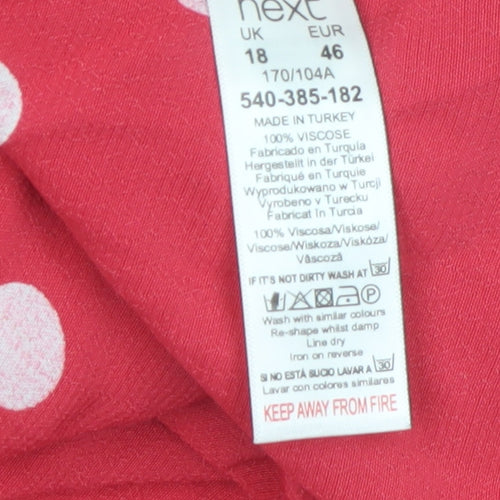 Next Women's Red Polka Dot A-Line Dress Size 18 Short Sleeve