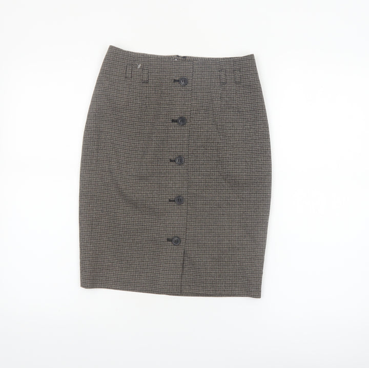 H&M Women Brown Check Pencil Skirt Size 6 Tweed Workwear