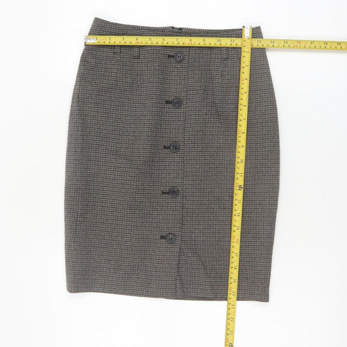 H&M Women Brown Check Pencil Skirt Size 6 Tweed Workwear