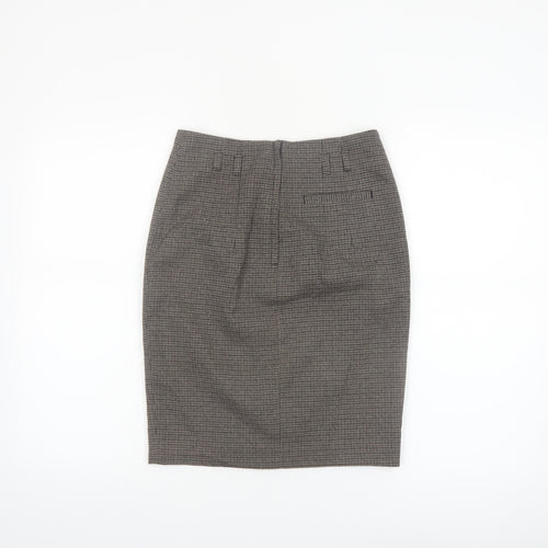 H&M Women Brown Check Pencil Skirt Size 6 Tweed Workwear