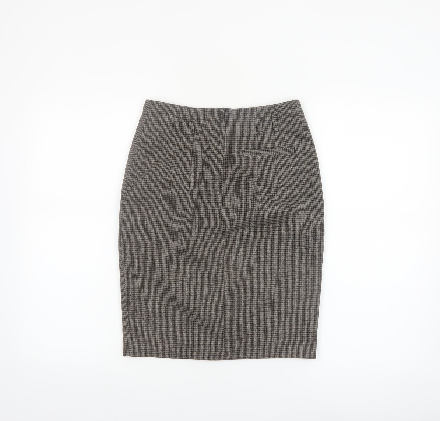 H&M Women Brown Check Pencil Skirt Size 6 Tweed Workwear
