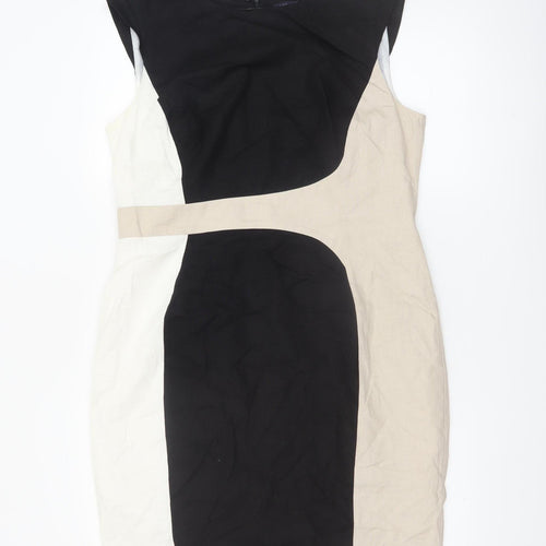 Marks and Spencer Women Black Beige White Colourblock Sheath Dress Size 14