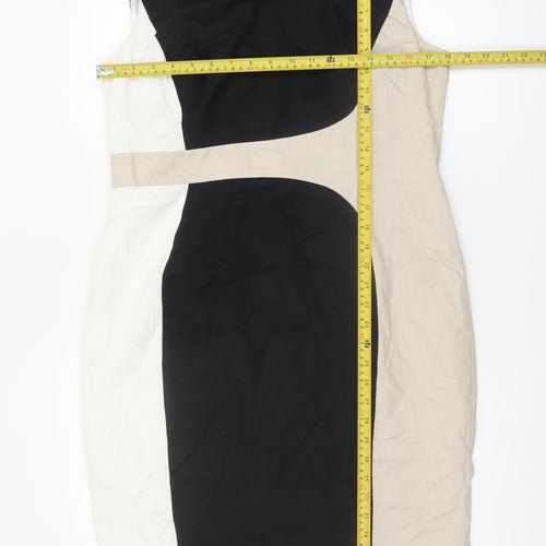 Marks and Spencer Women Black Beige White Colourblock Sheath Dress Size 14