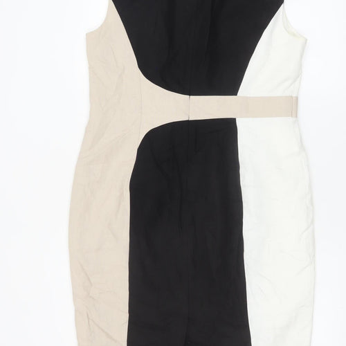 Marks and Spencer Women Black Beige White Colourblock Sheath Dress Size 14