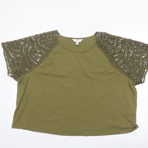 Marks and Spencer Women's Green Crochet Sleeve Cotton T-Shirt Size 24