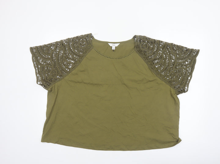 Marks and Spencer Women's Green Crochet Sleeve Cotton T-Shirt Size 24