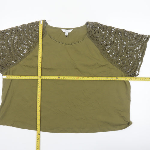Marks and Spencer Women's Green Crochet Sleeve Cotton T-Shirt Size 24