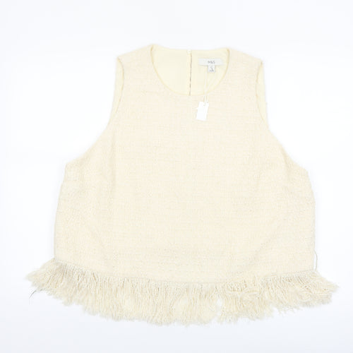 Marks and Spencer Women's Beige Cropped Fringe Tweed Blouse Size 18