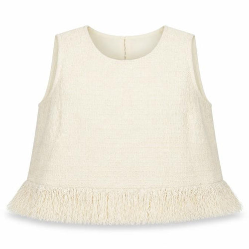 Marks and Spencer Women's Beige Cropped Fringe Tweed Blouse Size 18