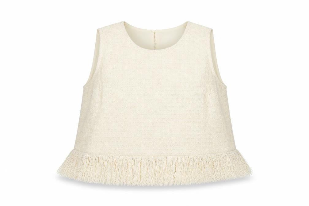 Marks and Spencer Women's Beige Cropped Fringe Tweed Blouse Size 18