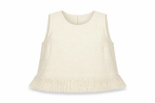 Front view of Marks & Spencer Women's Beige Cropped Fringe Tweed Blouse, size 18
