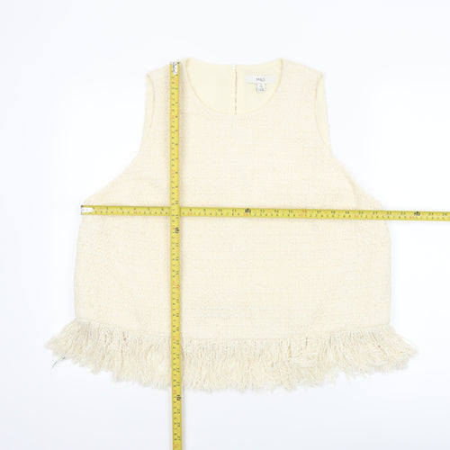 Marks and Spencer Women's Beige Cropped Fringe Tweed Blouse Size 18