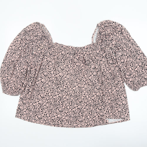 Boden Women’s Pink Floral Puff Sleeve Square Neck Blouse Size 14