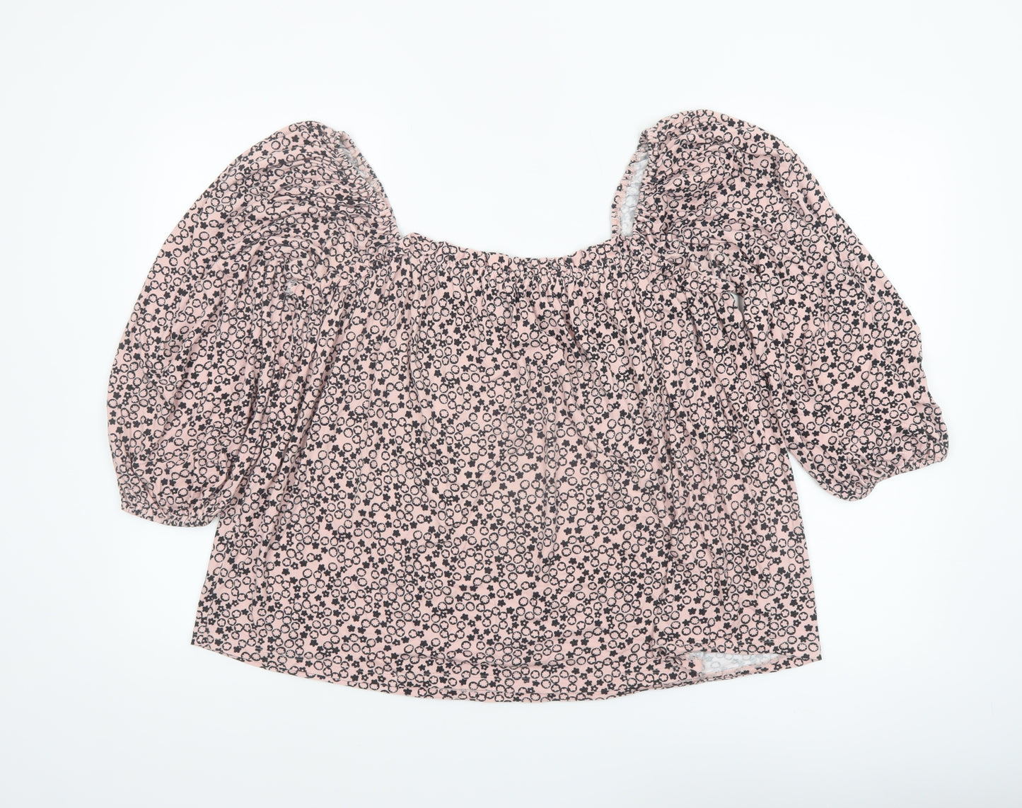 Boden Women’s Pink Floral Puff Sleeve Square Neck Blouse Size 14