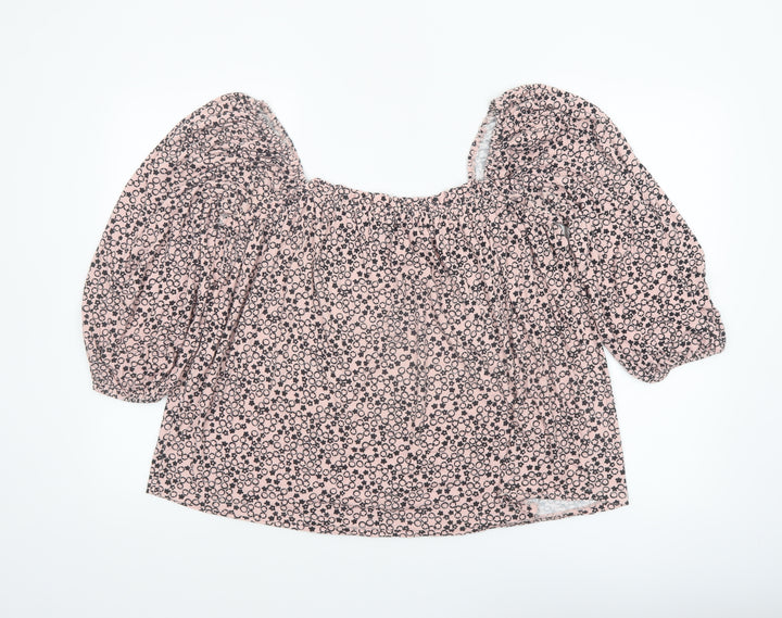 Boden Women’s Pink Floral Puff Sleeve Square Neck Blouse Size 14