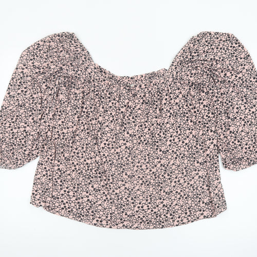 Boden Women’s Pink Floral Puff Sleeve Square Neck Blouse Size 14