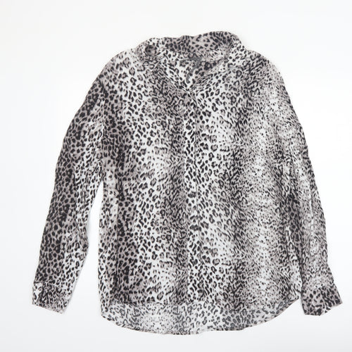 Mint Velvet Womens Black Animal Print Long Sleeve Tunic Blouse Size 16