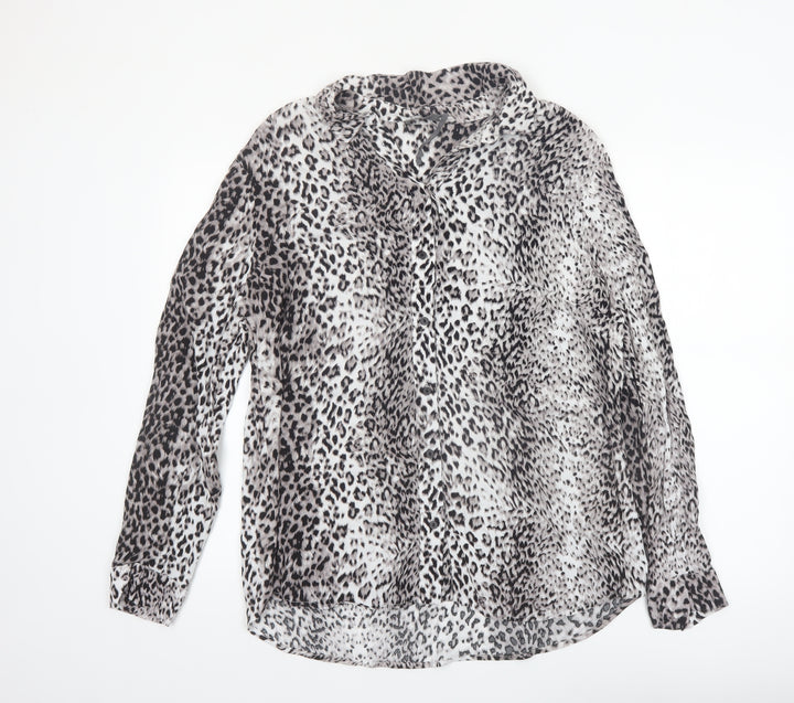 Mint Velvet Womens Black Animal Print Long Sleeve Tunic Blouse Size 16