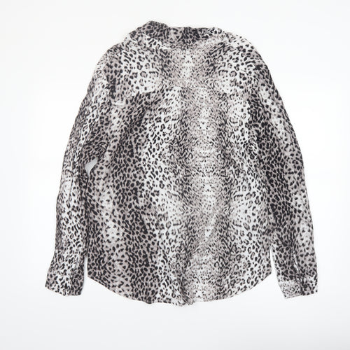Mint Velvet Womens Black Animal Print Long Sleeve Tunic Blouse Size 16