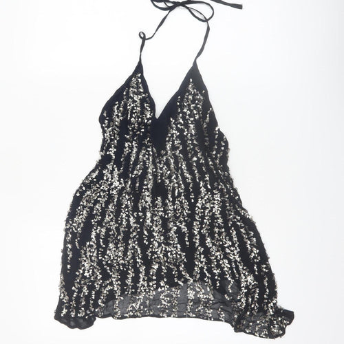 Zara Women Black Sequin Halter Camisole Party Top Size 8