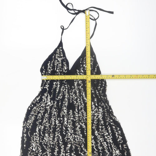 Zara Women Black Sequin Halter Camisole Party Top Size 8