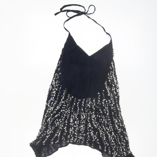 Zara Women Black Sequin Halter Camisole Party Top Size 8