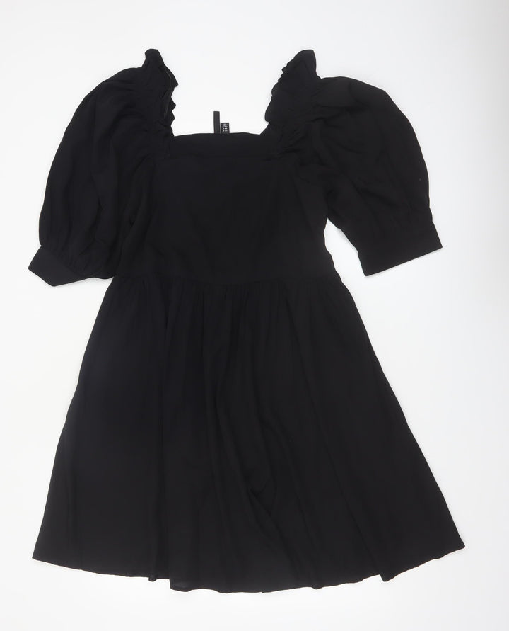 Vero Moda Women Black M A-Line Puff Sleeve Short Dress