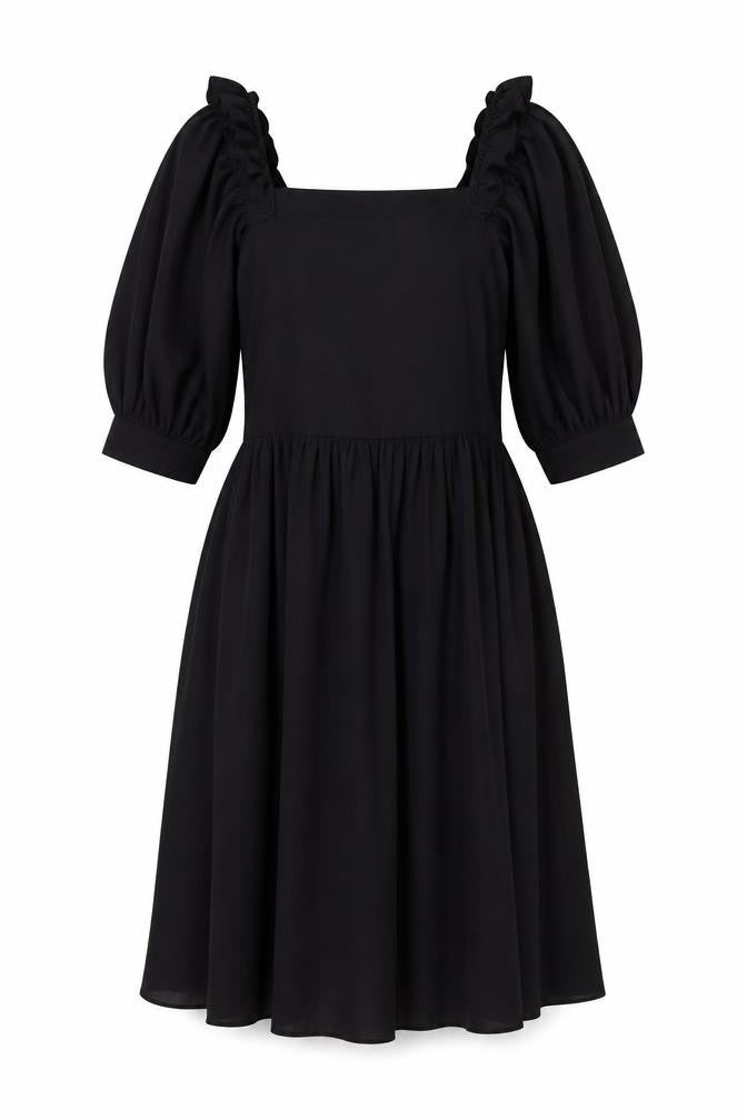 Vero Moda Women Black M A-Line Puff Sleeve Short Dress