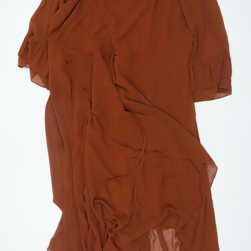 City Chic Womens Brown Midi Wrap Dress L V-Neck Ruffle Lightweight