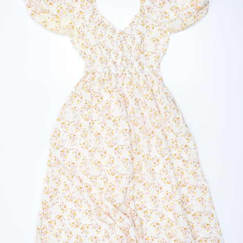 Next Women’s White Floral Puff Sleeve Midi Dress Size 6