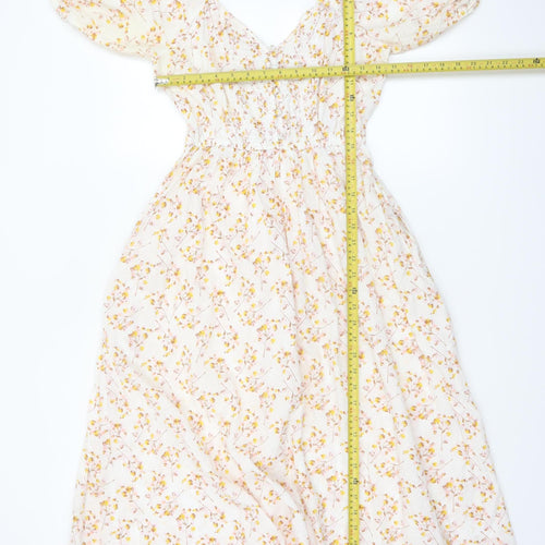 Next Women’s White Floral Puff Sleeve Midi Dress Size 6