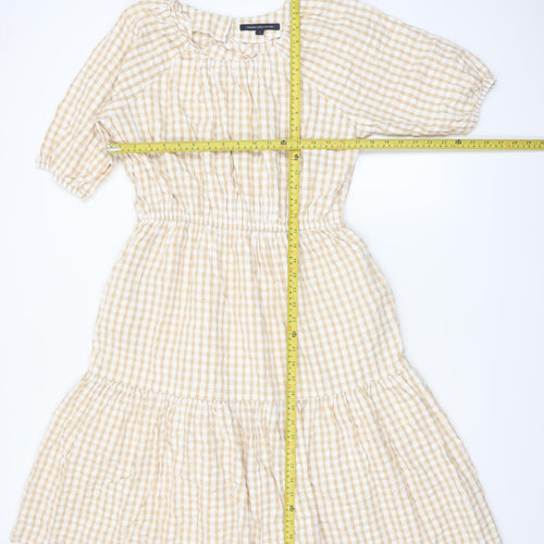 French Connection Women’s Beige Check Midi A-Line Cotton Dress Size S